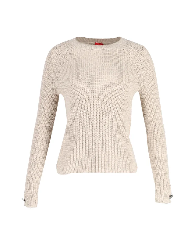 Best Sellers Hugo Boss Knitted Crewneck Sweater in Beige Cotton