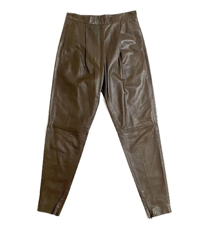 Mother's Day Special Women's Leather High Waist Pleated Pencil Pants In Brown