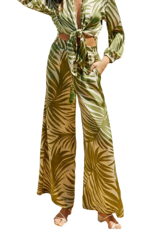 Relaxed Style Wide Leg Pull On Pants In Tropical Adventures