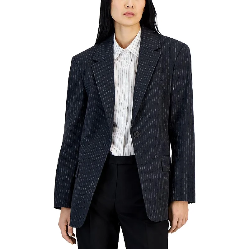 Budget Saver Womens Cotton Blend Striped One-Button Blazer