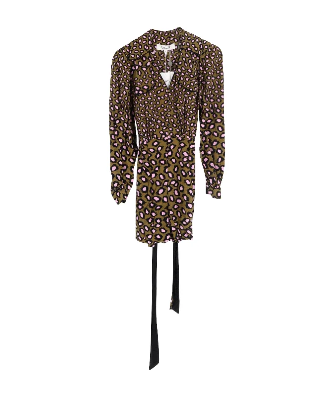 Seasonal Sale Diane Von Furstenberg Ella Wrap-Effect Leopard Print Playsuit in Multicolor Viscose