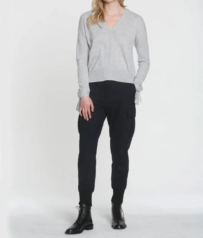 All Season Fashion Collection Luxe Tie Cuff Vee Sweater In Fog