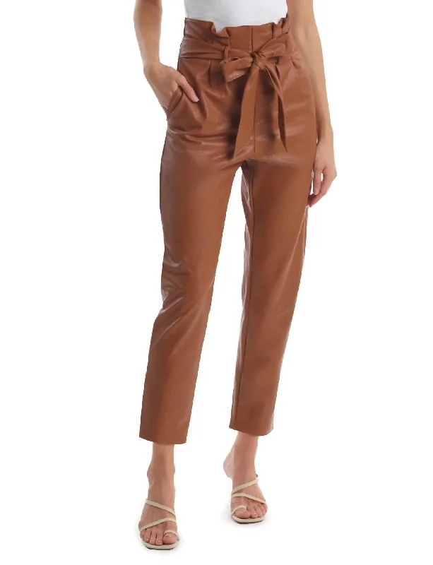 Evening Looks Faux Leather Paperbag Pant In Cocoa