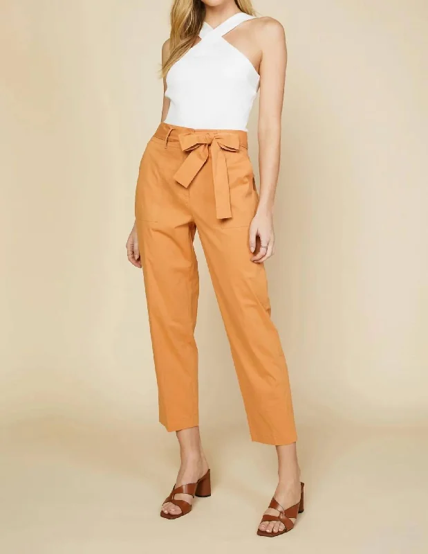 Contemporary Elegance Waist Tie Back Pant In Clay