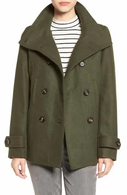 Fashion Sale Double Breasted Peacoat Hunter Jacket In Green