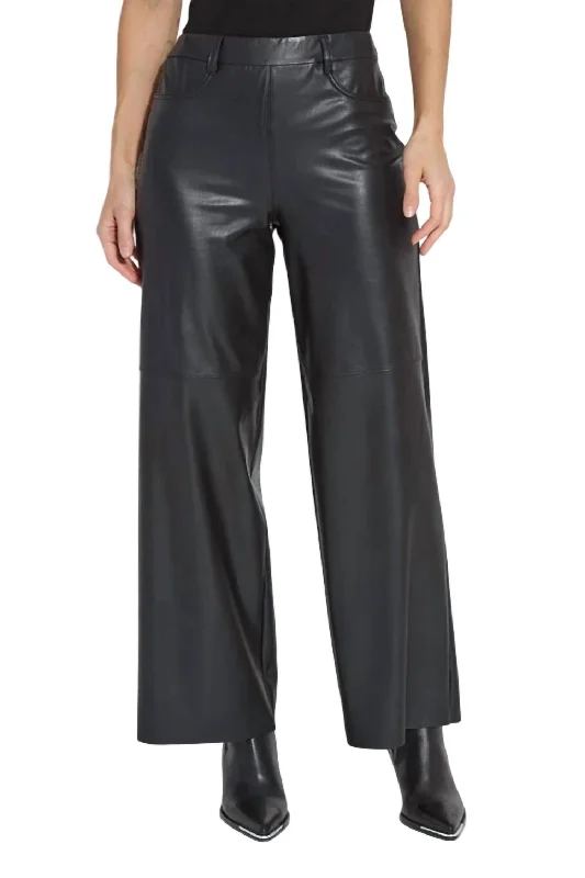 Effortless Comfort Wren Hi Waist Wide Leg Vegan Leather Pant In Black