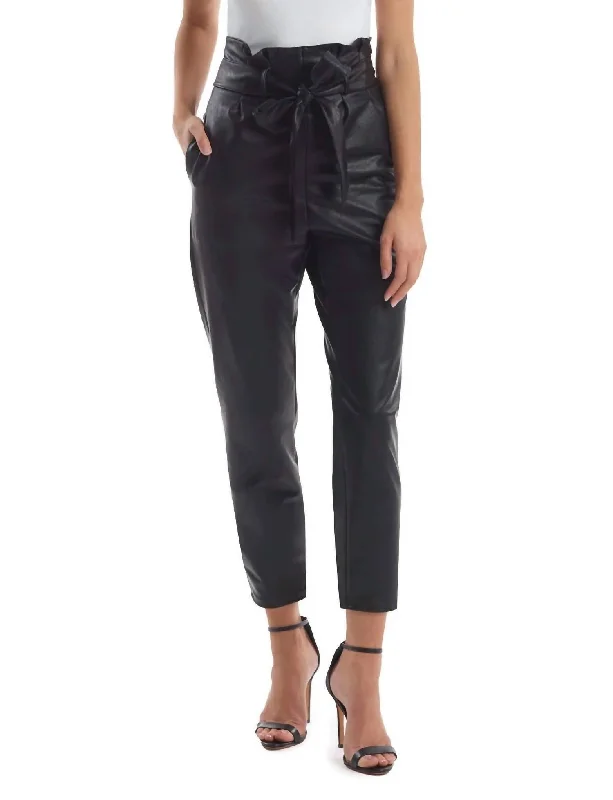 Fashion Essentials Faux Leather Paperbag Pant In Black