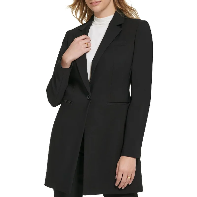 Feminine Soft - Hued Styles Womens Long Office One-Button Blazer