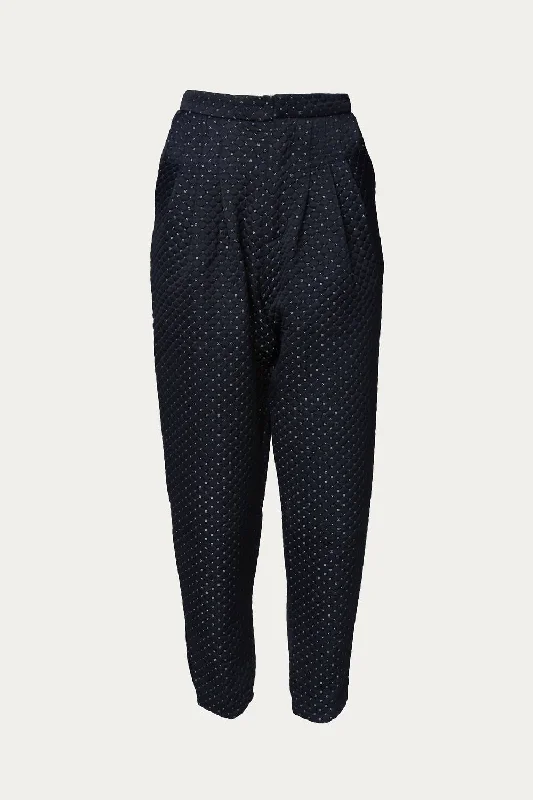 Fashion Forward Creme Quilt Peg Trousers In Navy Blue