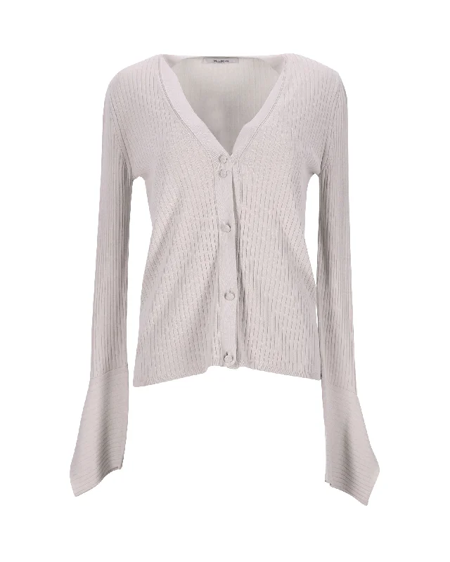 Coastal Beach - Inspired Style Max Mara Ribbed Knit Cardigan in Ecru Viscose