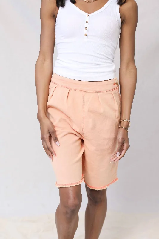 Bold Prints Casual Chic Washed Stretch Denim Shorts In Peach