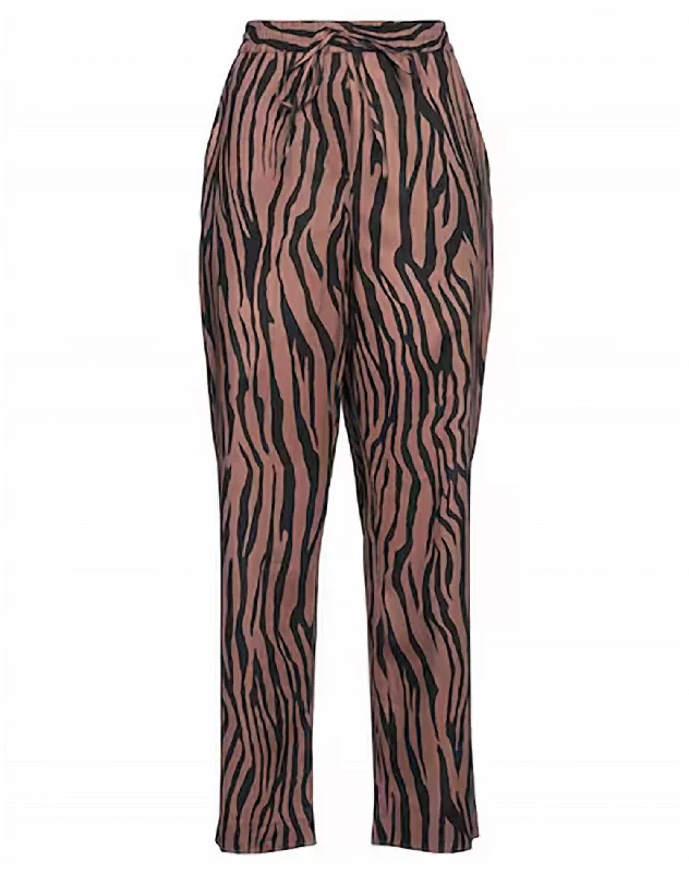 Earthy Tones Women Zebra Print Pant In Chocolate.