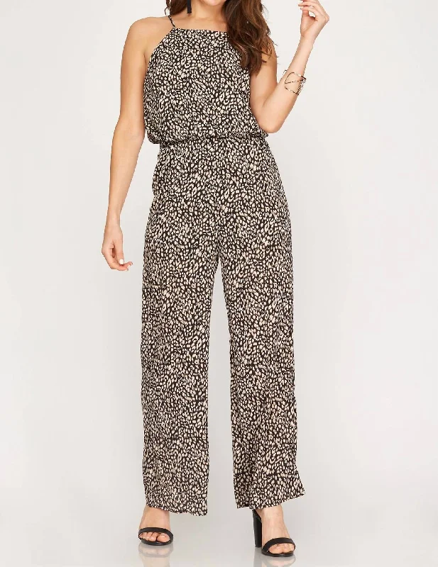 Hot Picks Leopard Print Jumpsuit In Black