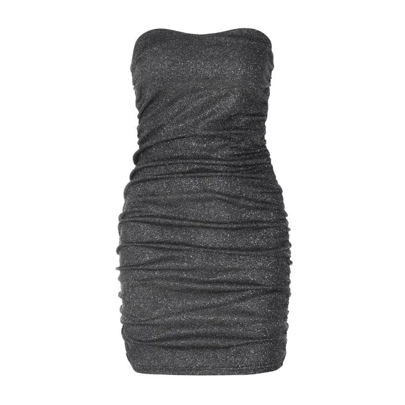 Crazy Price Slashing BerryBetty - Textured solid ruched backless tube mini dress