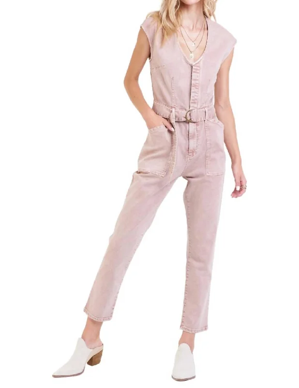 Pastel Styles Nicole Denim Jumpsuit In Rose