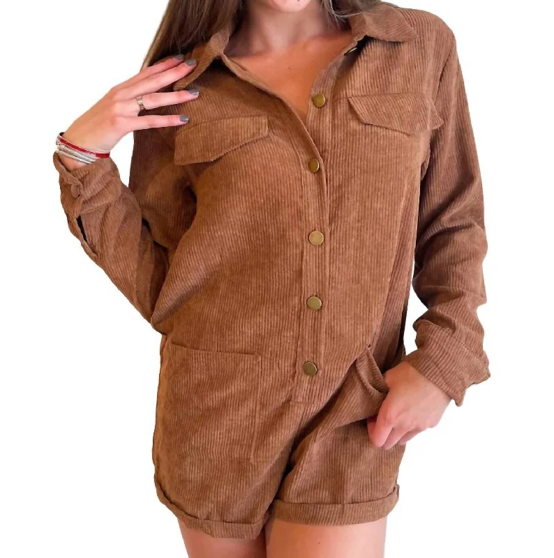 Limited Time Offers Button Down Romper In Brown