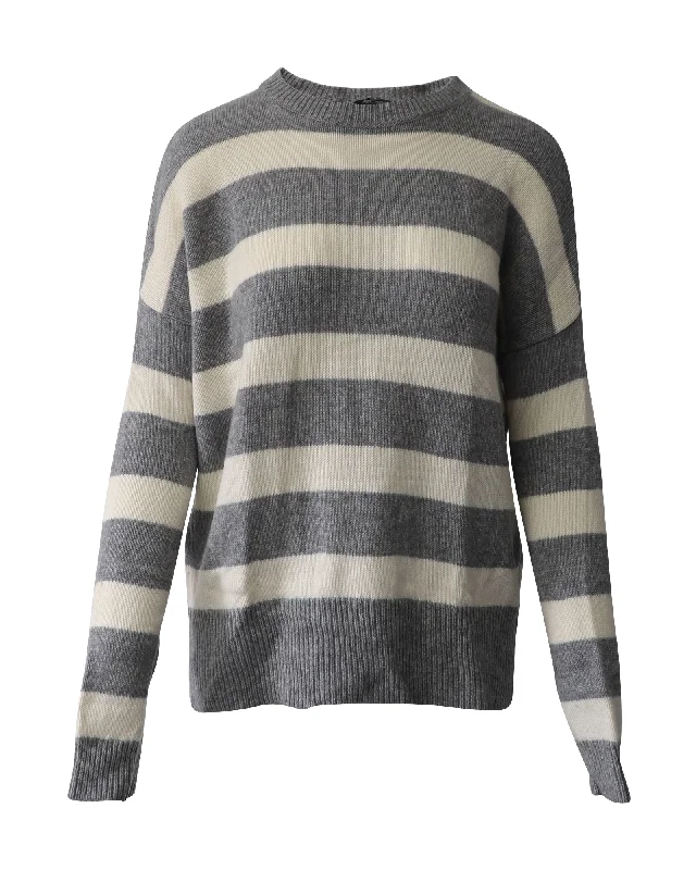 Seasonal Sale Theory Karenia Striped Sweater in Grey and Cream Cashmere