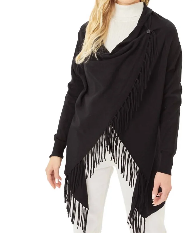 Women's Fashion Hotspots Fringed Wrap Top In Black