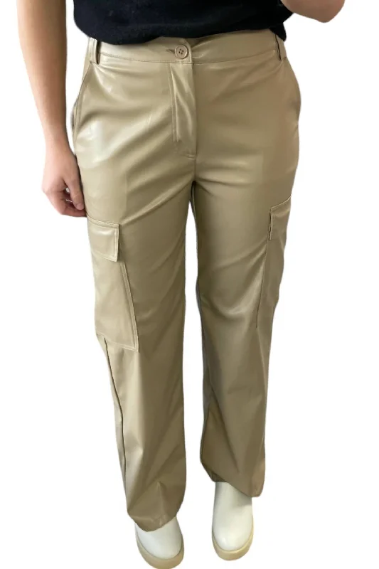 Inspired By You, Designed For You Leather Cargo Pants In Taupe