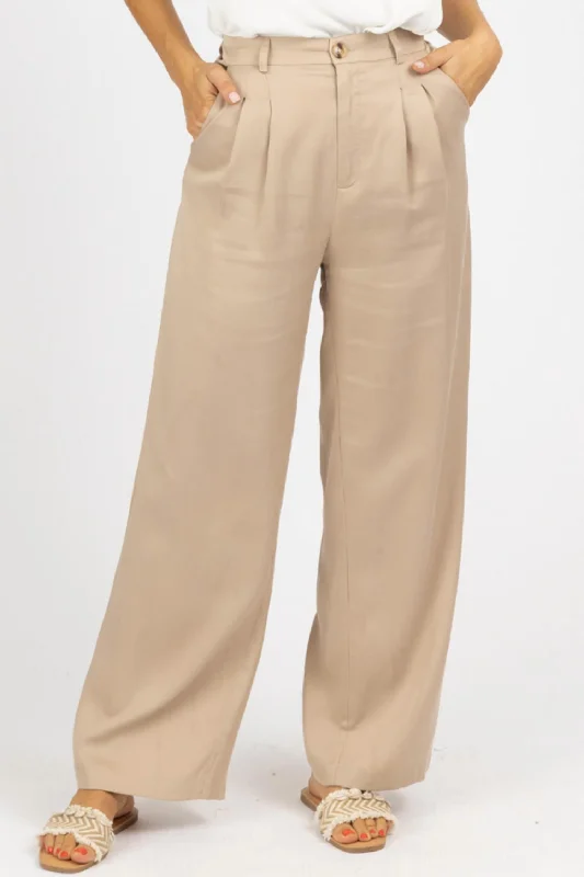 Budget-Friendly Fashion Pleated Woven Pants In Khaki