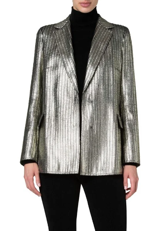 Weekend Special Laminate Corduroy Boyfriend Jacket In Gold