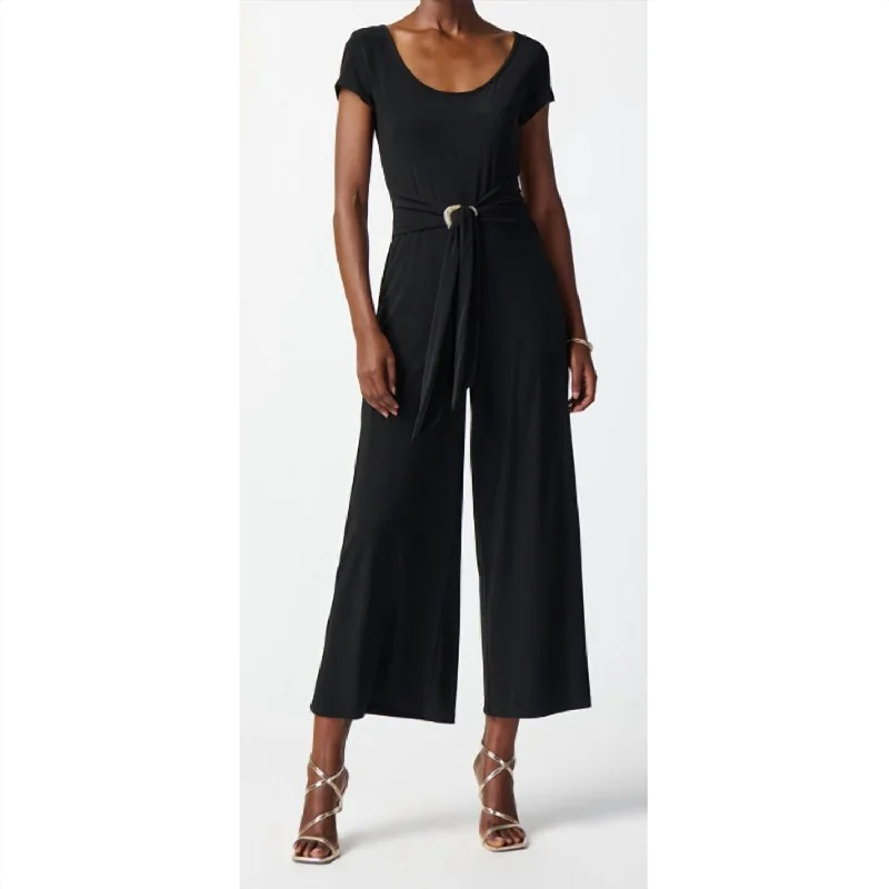 Fashion Forward Silky Knit Culotte-Let Jumpsuit In Black