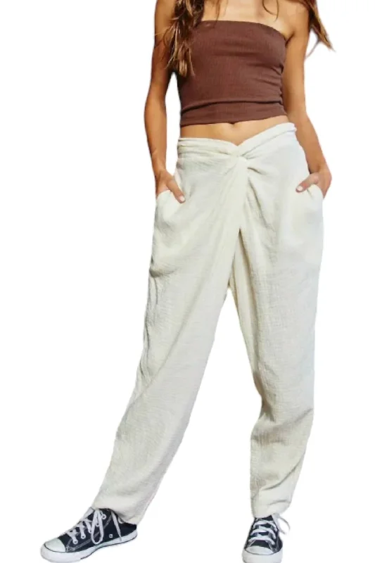 Premium Fashion Summer Twist Waist Pants In Cream