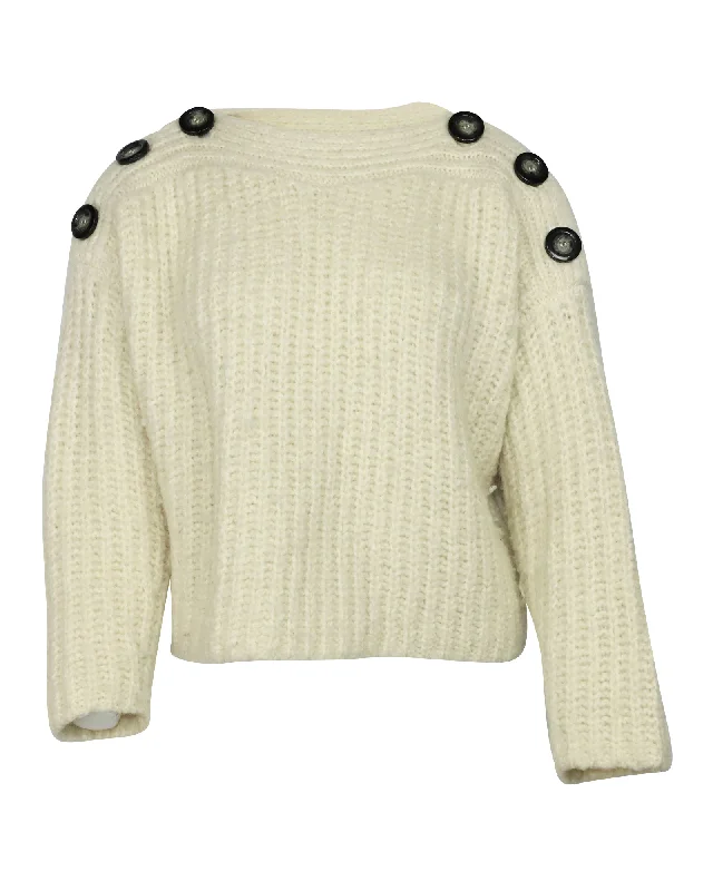 Vintage Retro Party Wear Isabel Marant Button-detail Sweater in White Wool