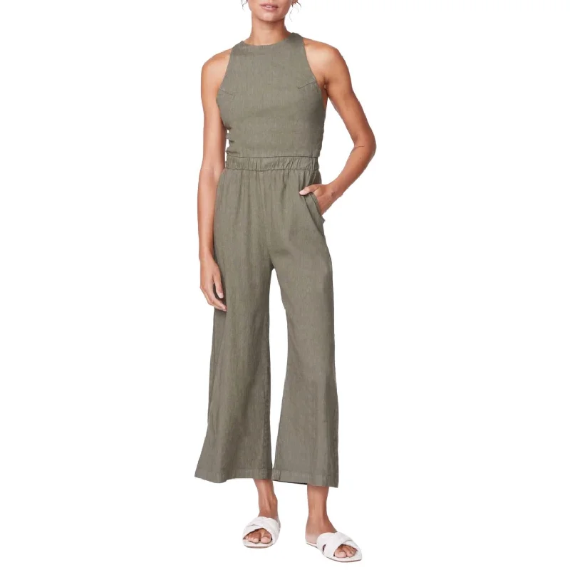 Odd Size Clearance Sale Linen Racer Jumpsuit In Army