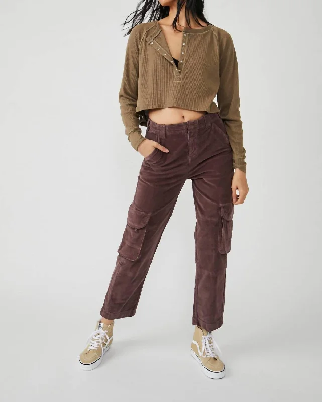 Laid-Back Elegance Hard Crushin Plush Cargo Pants In Chocolate Merlot