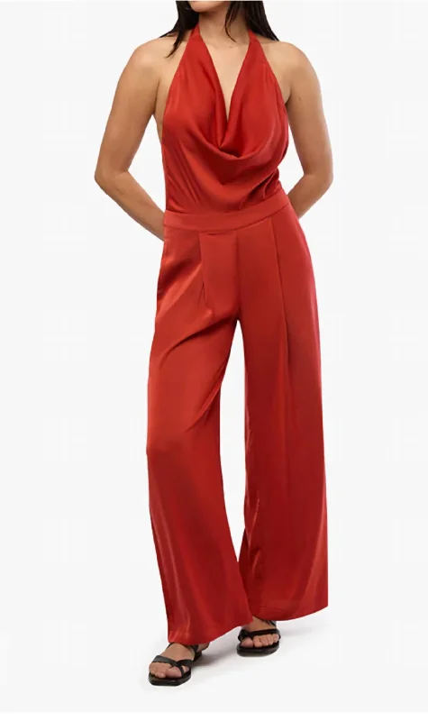 Cutting Edge Fashion Halter Jumpsuit In Red