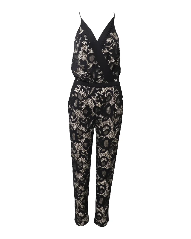 Modern Romance Diane Von Furstenberg Floral Lace Jumpsuit in Black Nylon