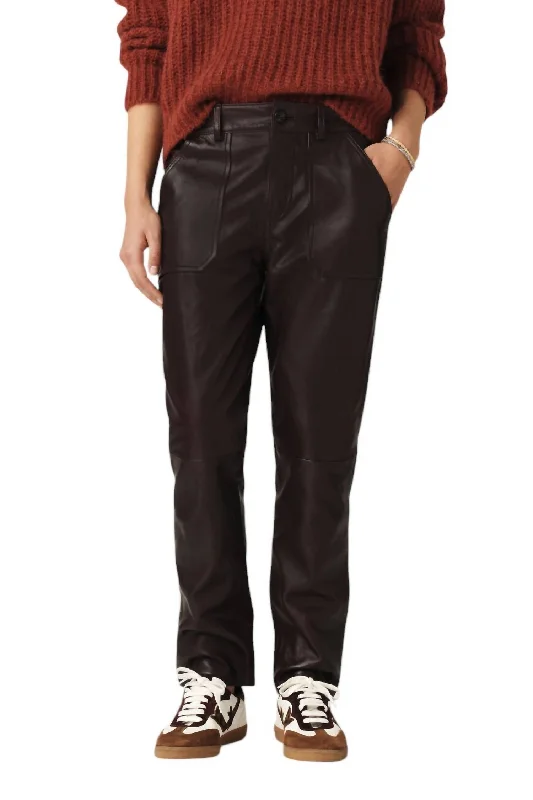 Vintage Elegance Faux Leather Tapered Pant In Brown