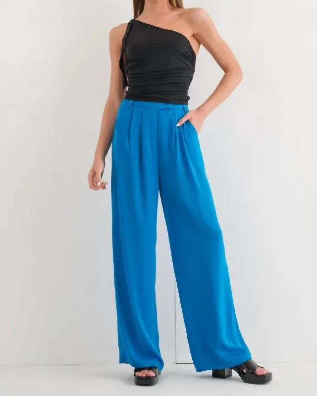 Vintage Inspired Fashion Sale Pin Tuck Wide Leg Pants In Cerulean Blue