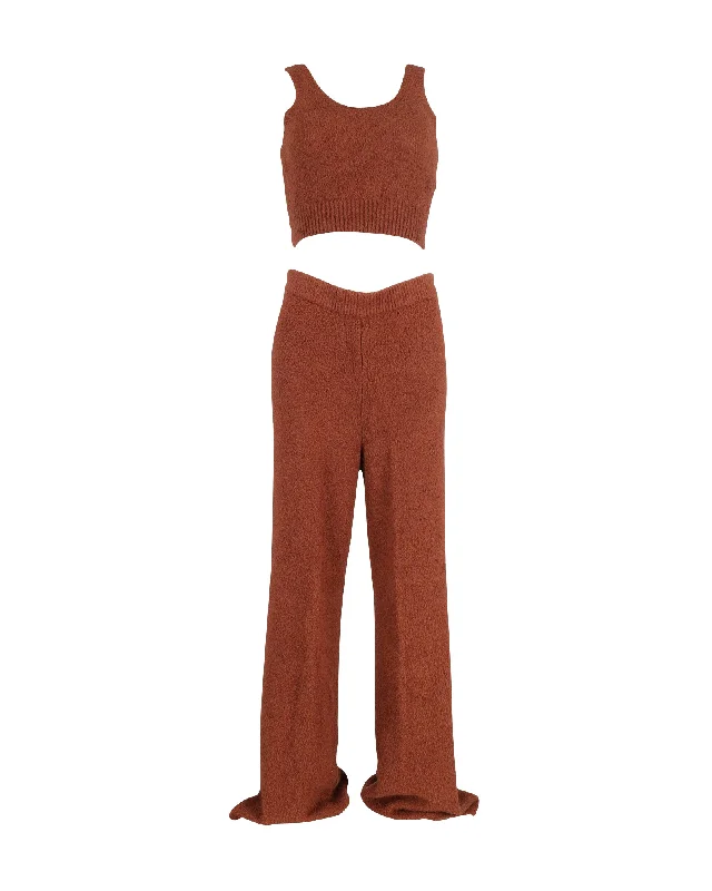 Update With Cottagecore Styles Reformation + Net Sustain Isle Bouclé Cropped Top And Wide-Leg Pants Set in Brown Organic Cotton