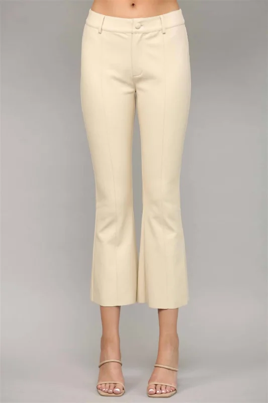 Spring Fashion Women's Faux Leather Flare Pant In Ecru