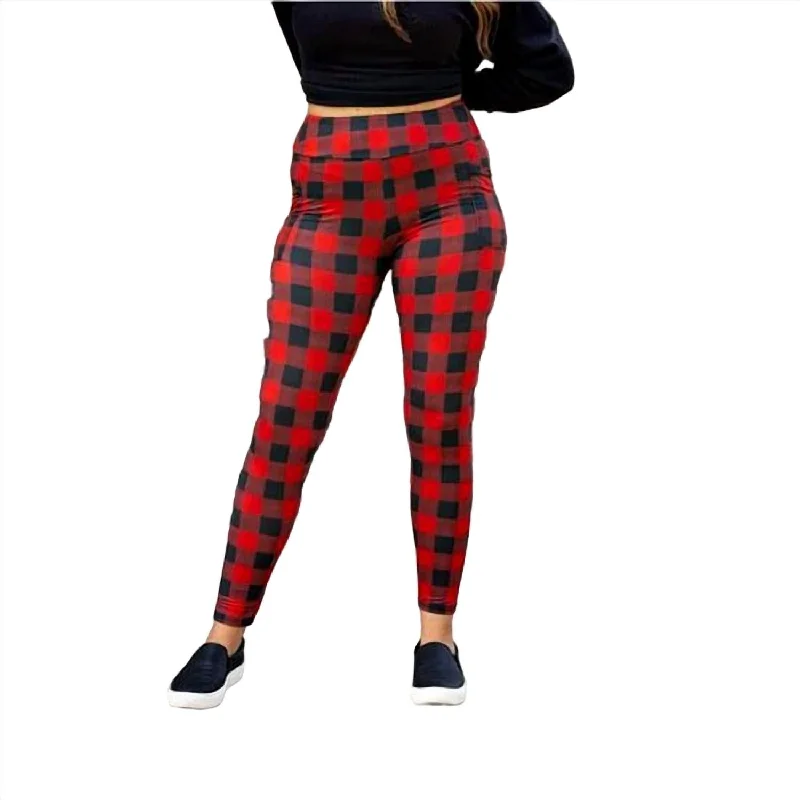 Chic Style, Always In Vogue Plaid Leggings In Red/black