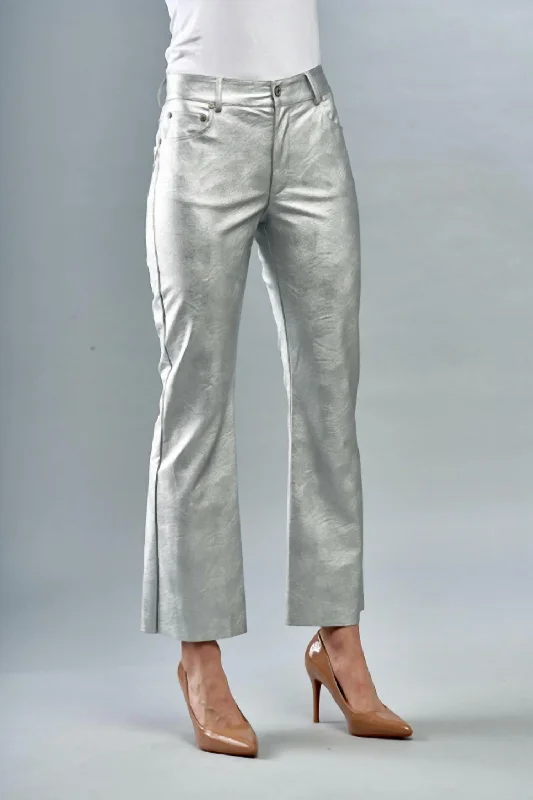 Premium Style Metallic Faux Vegan Leather Jean In Silver