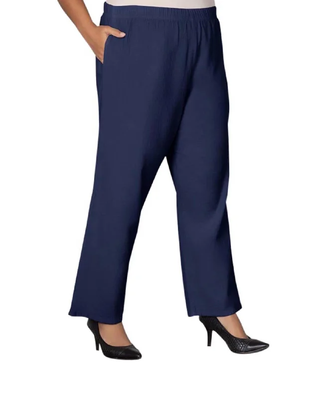 Special Offer Wide Leg Crinkle Cotton Pants - Plus In Navy