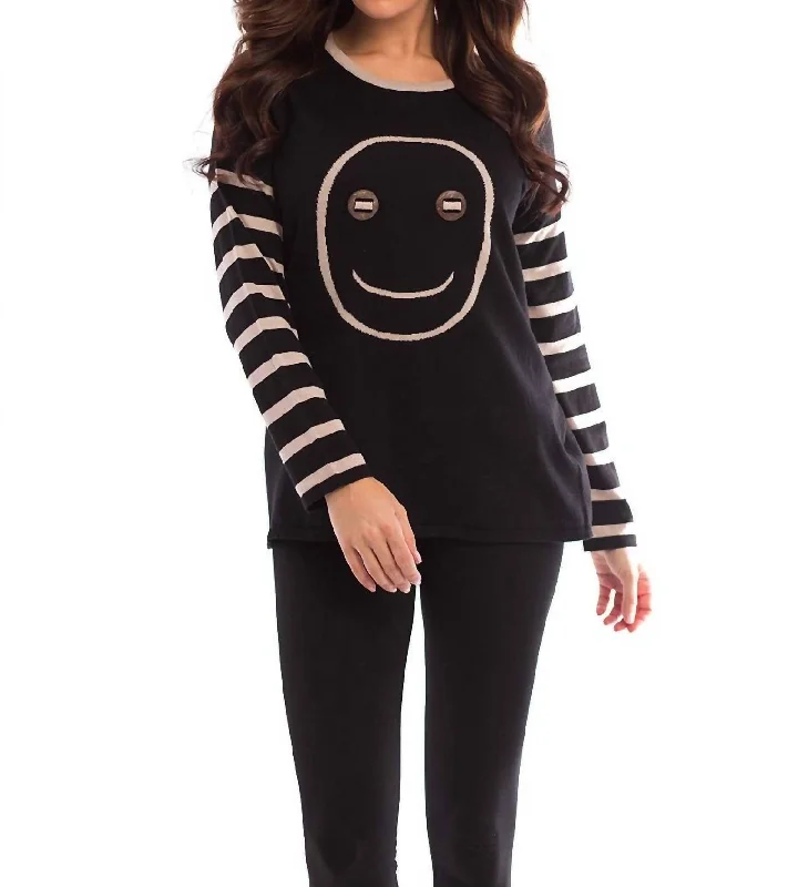 Flash Sale Now Wood Button Smiley Face Pullover In Black/stone