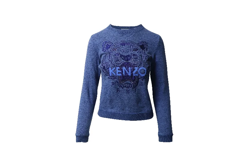 Flash Deals Kenzo Tiger Embroidered Sweater in Blue Cotton