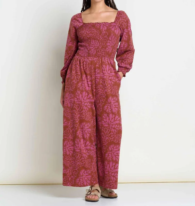 Street Style Fashion Gemina Long Sleeve Jumpsuit In Violet Leaf