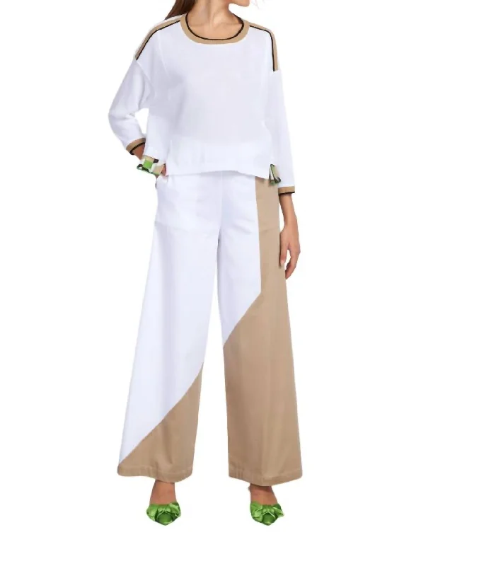 Discover Promotions Wide Leg Pants In White/taupe