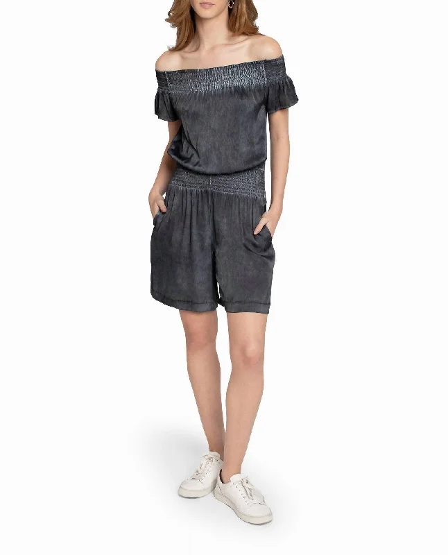 Fashion Forward Outfits Garment Dyed Off The Shoulder Romper In Black