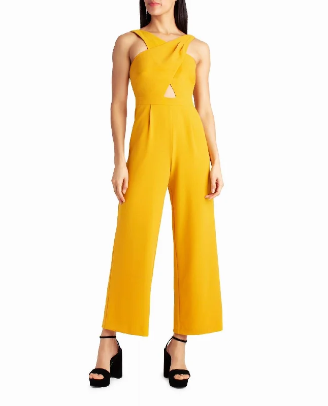 Hot Trends Charli Stretch Crepe Halter Neck Jumpsuit In Golden Orange