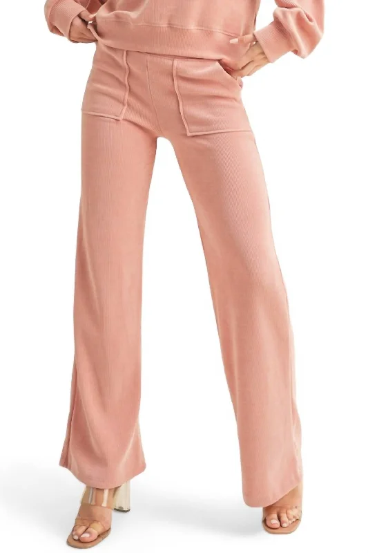 Special Offer Wide Leg Ribbed Pants In Dusty Rose