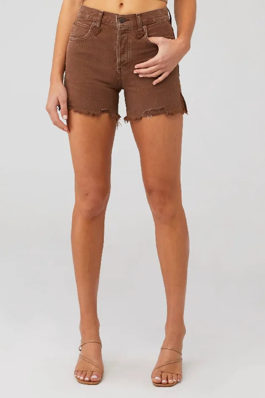 Vibrant Femme Fashion Makai Cut Off Shorts In Washed Chocolate