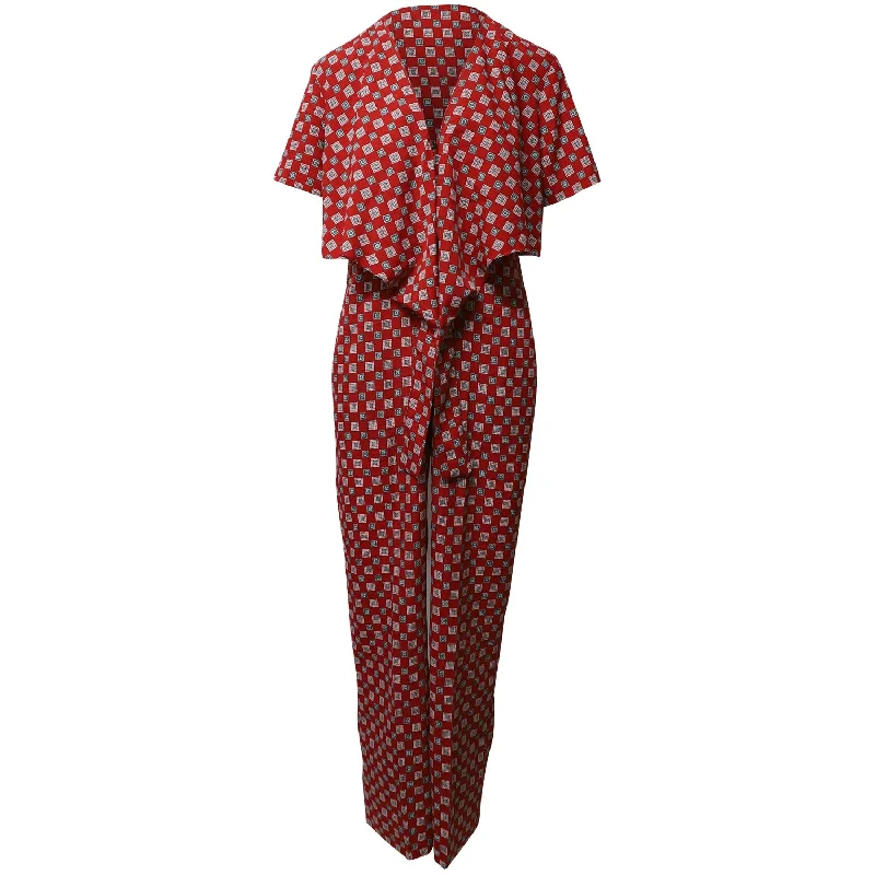 Graceful Movement Sandro Paris Printed Flowy Jumpsuit in Red Polyester