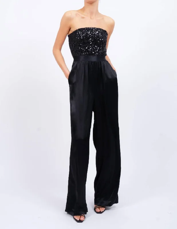 Parisian Effortless Chic Style Sequin Jumpsuit In Black