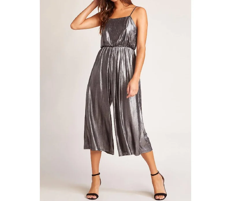 Stylish Basics Shine On Metallic Jumpsuit In Silver Metallic